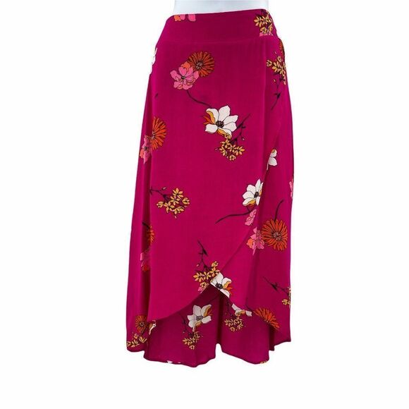 2/$30 a.n.a Pink Floral Print High Waisted Flowy Lightweight Midi Skirt 10 - Picture 5 of 13
